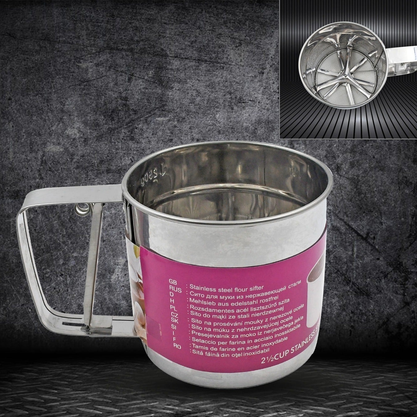 Manual Stainless Steel Flour Sifter Cup with Measuring Marks - Happy Price - Image 1