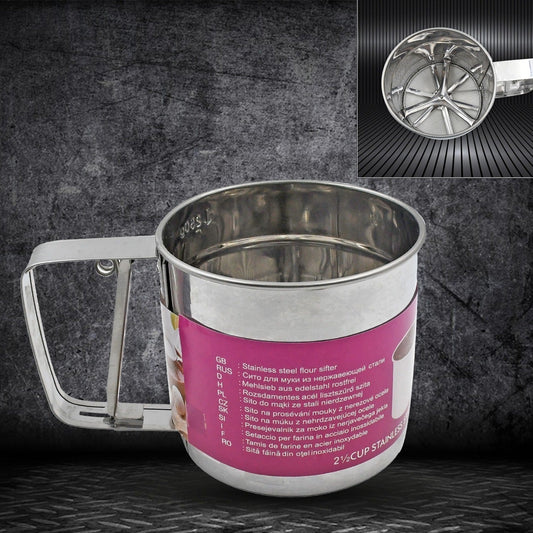 Manual Stainless Steel Flour Sifter Cup with Measuring Marks - Happy Price - Image 1