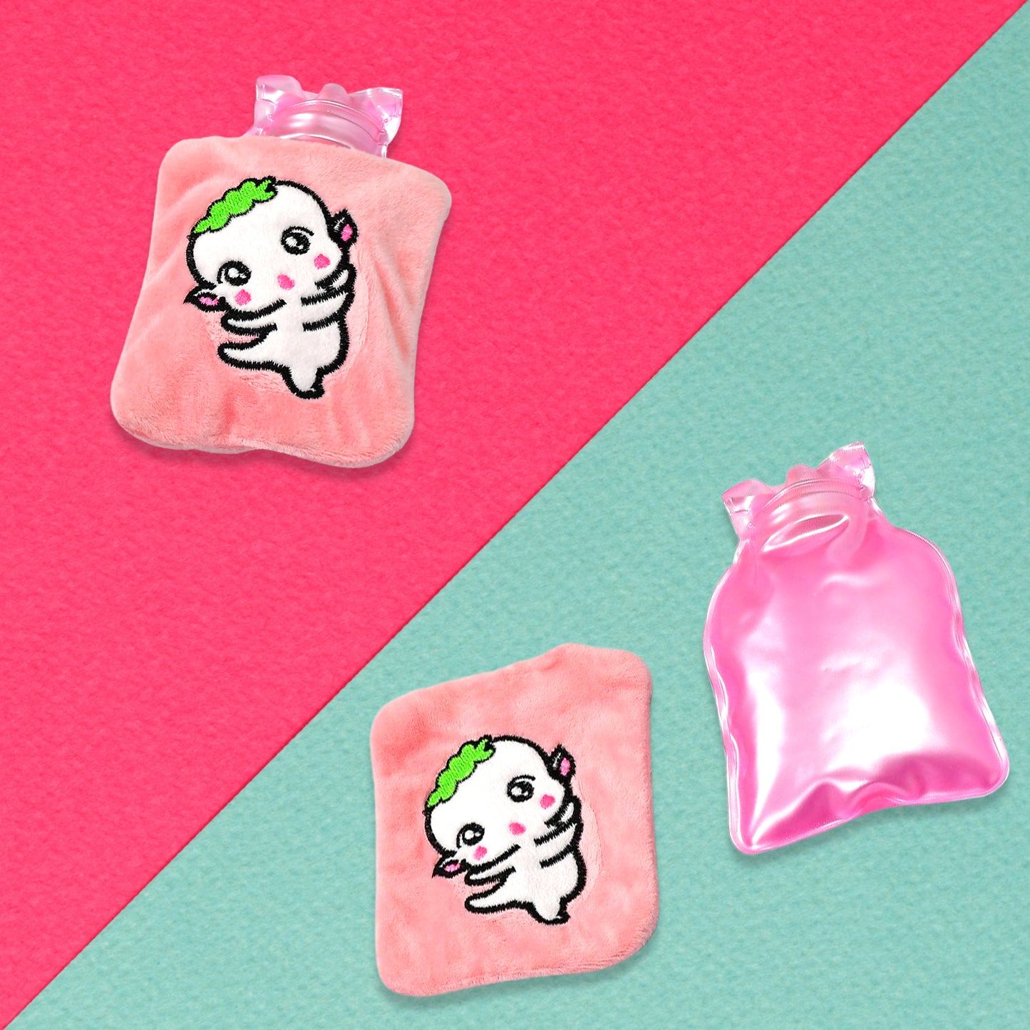 Pink Cartoon Hot Water Bag with Soft Cover for Pain Relief & Warmth - Happy Price - Image 6