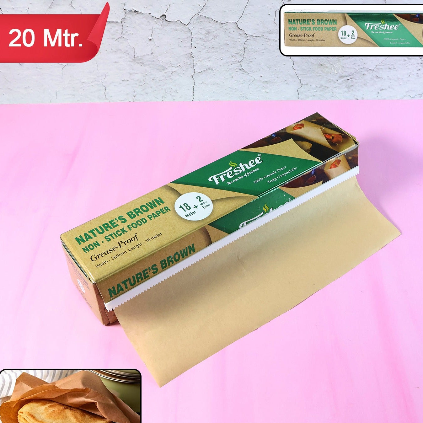 Eco-Friendly Brown Non-Stick Food Paper Roll - 20 Meter Length, 300mm Width - Happy Price - Image 1