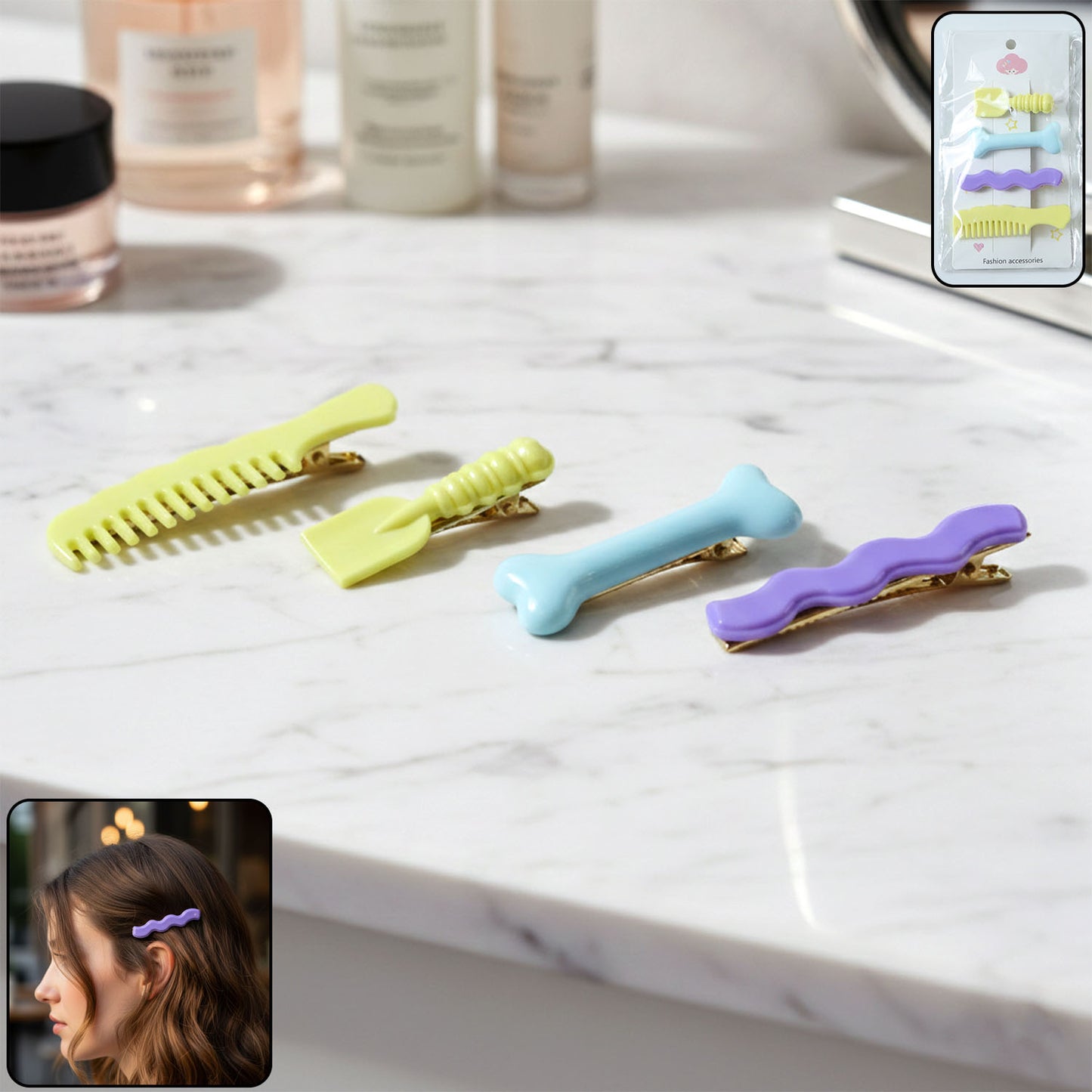 4 Pc Decorative Alligator Hair Clips for Girls & Women - Cute Styling Pins - Happy Price - Image 2