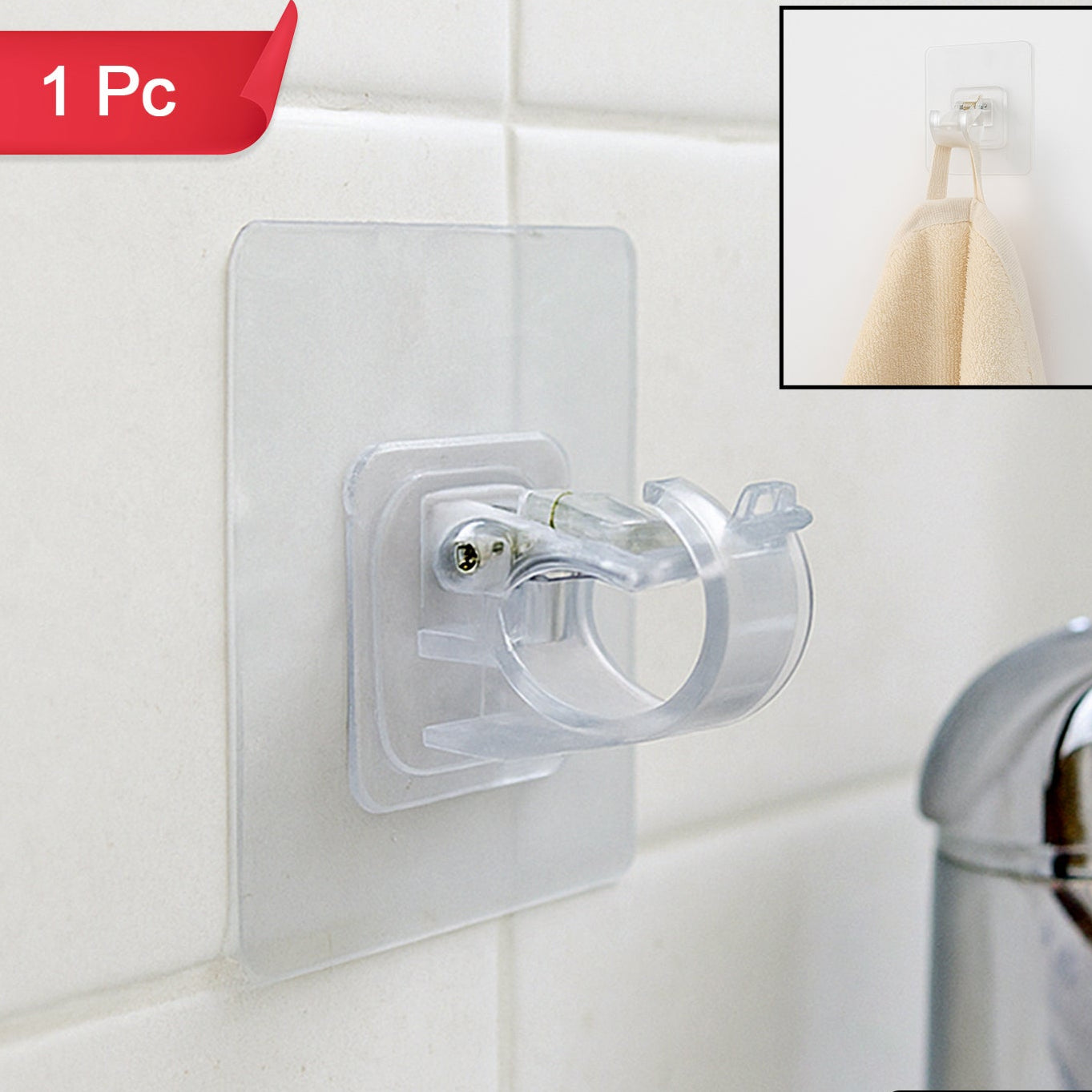Self-adhesive Transparent Wall Hook Holder Clip (1 Pc) - Happy Price - Image 1