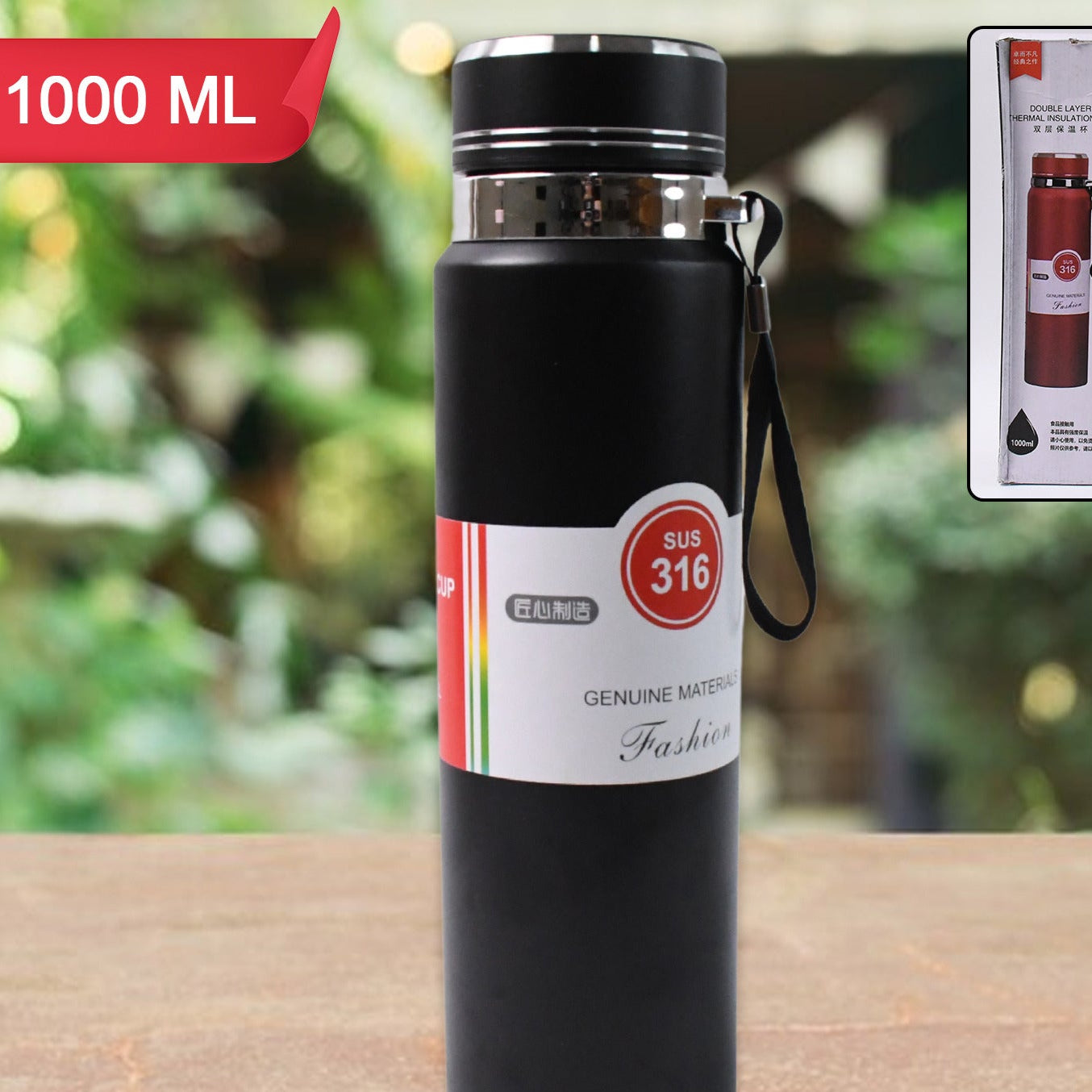 1000 ML Stainless Steel Double Wall Insulated Water Bottle - Happy Price - Image 1