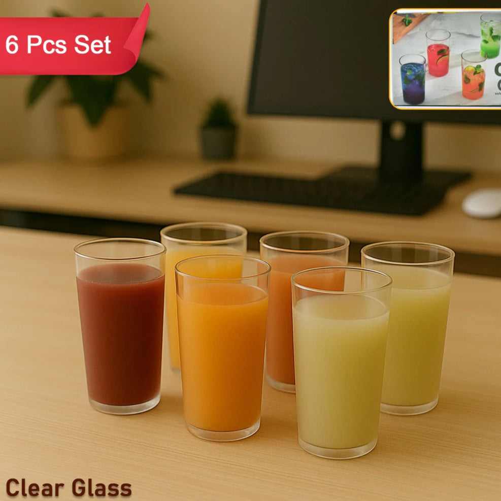 Round Clear Plastic Water Glass Juice Beer Wine Plastic Unbreakable Transparent Glass Set ( 300ml 6pc ) - Happy Price - Image 1