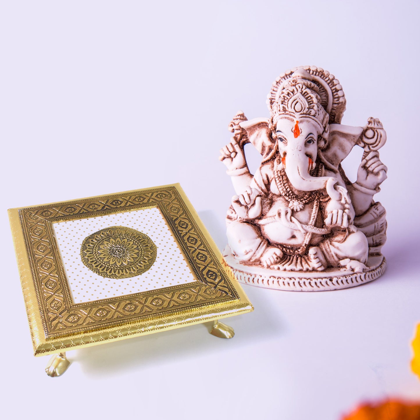 Golden - Square Pooja Chowki Patla  Bajot (2020 Cm  1 Pc) - Happy Price - Image 3