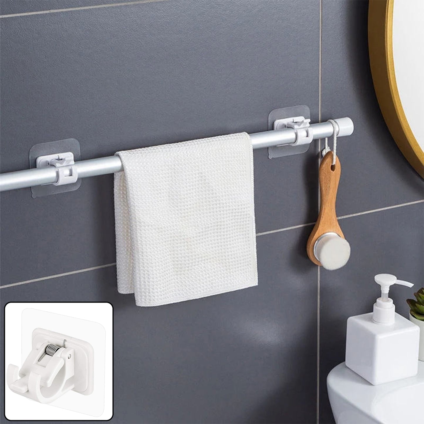 Adhesive Wall Towel Holder with Hooks - No Drill Mount - Happy Price - Image 2
