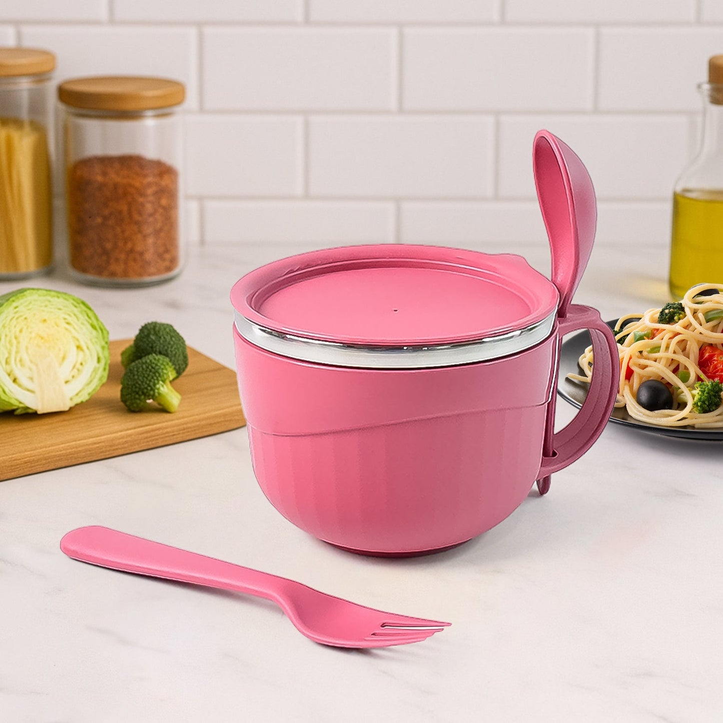 Apex 700 ML Multipurpose Noodle Bowl with Handle, Lid & Fork - Happy Price - Image 1