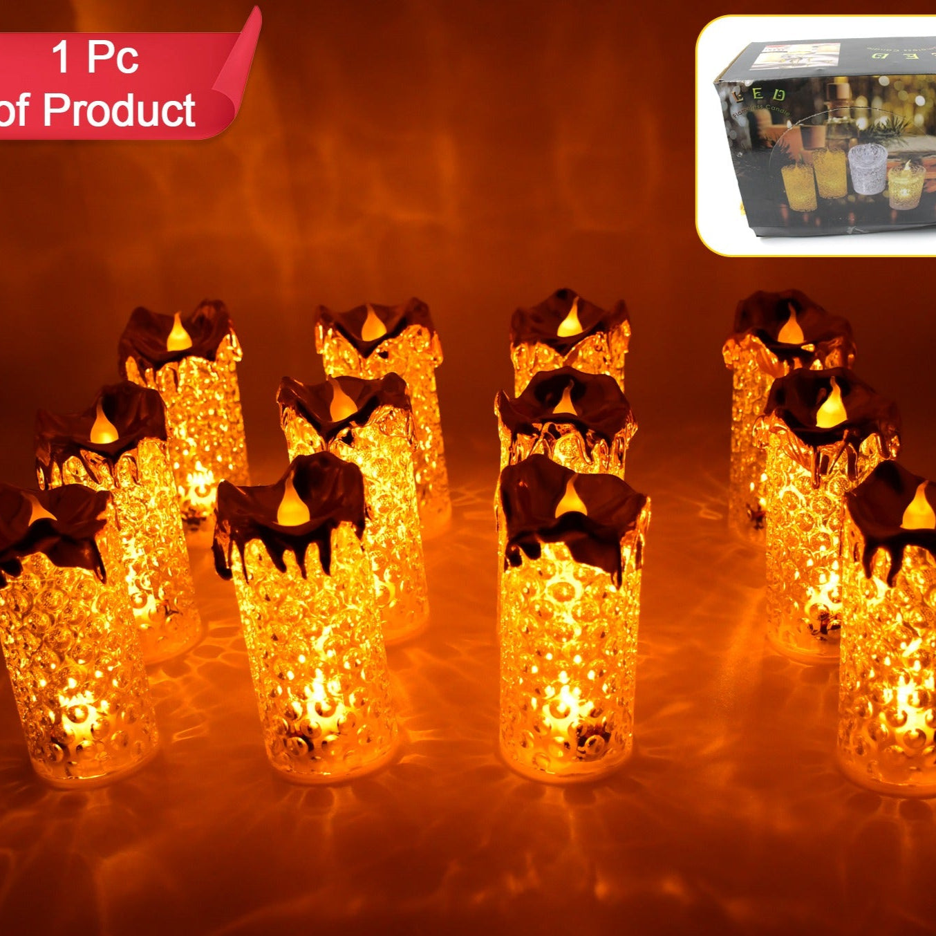 Gold Flameless Candles Led Light Flameless And Smokeless Decorative Candles Led Tea Light Candle Perfect For Gifting Home Diwaliwedding Christmas Crystal Candle Lights Table Decorations (12 Pc Moq) - Happy Price - Image 1