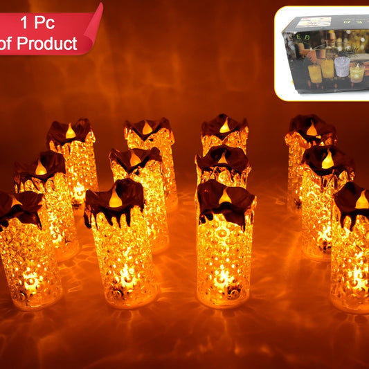 Gold Flameless Candles Led Light Flameless And Smokeless Decorative Candles Led Tea Light Candle Perfect For Gifting Home Diwaliwedding Christmas Crystal Candle Lights Table Decorations (12 Pc Moq) - Happy Price - Image 1