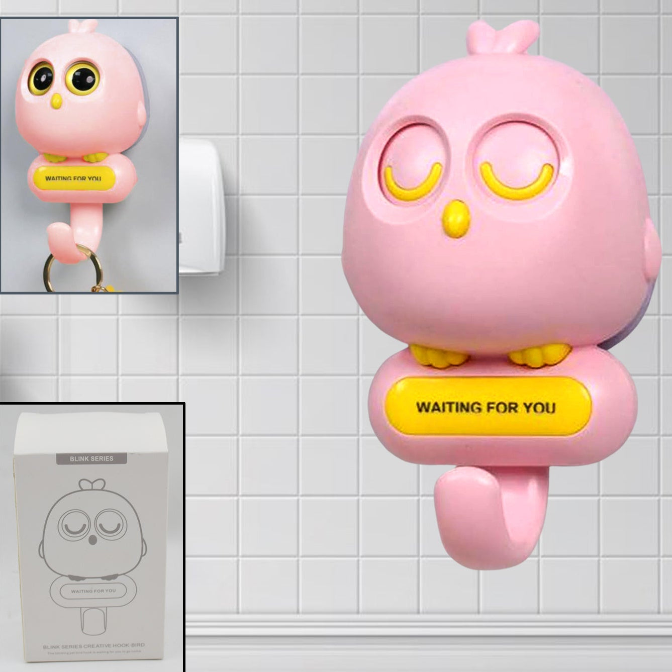 Self Adhesive Wall Hooks Eye Catching Cute Bird Hook Automatic Open Close Eyes Creative Wall Hook (1 Pc)