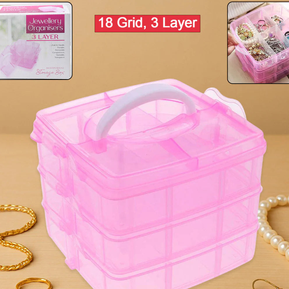 18 Grid 3 Layer Box Clear Plastic Organizer Jewelry Storage Box With Adjustable Dividers Transparent Organizer Box For Earring Fishing Hooks (18 Grids Plastic Storage Box) - Happy Price - Image 1