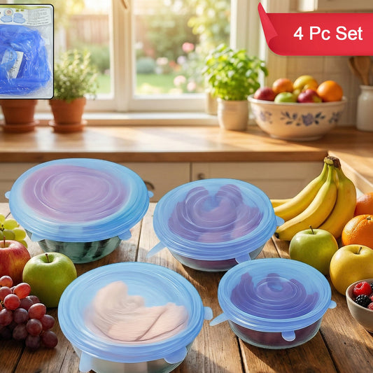 Set of 4 Reusable Silicone Stretch Food Lids for Bowls & Containers - Happy Price - Image 1