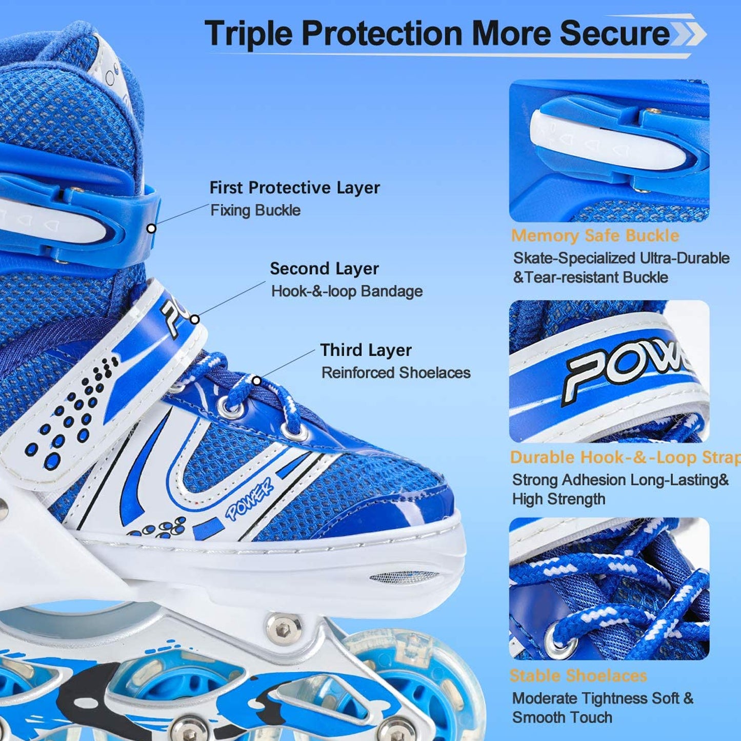 7554  Inline Skates With Led Flashing Light Wheel With Adjustable Length Skate Premium High Quality Skates Pair - Happy Price - Image 6