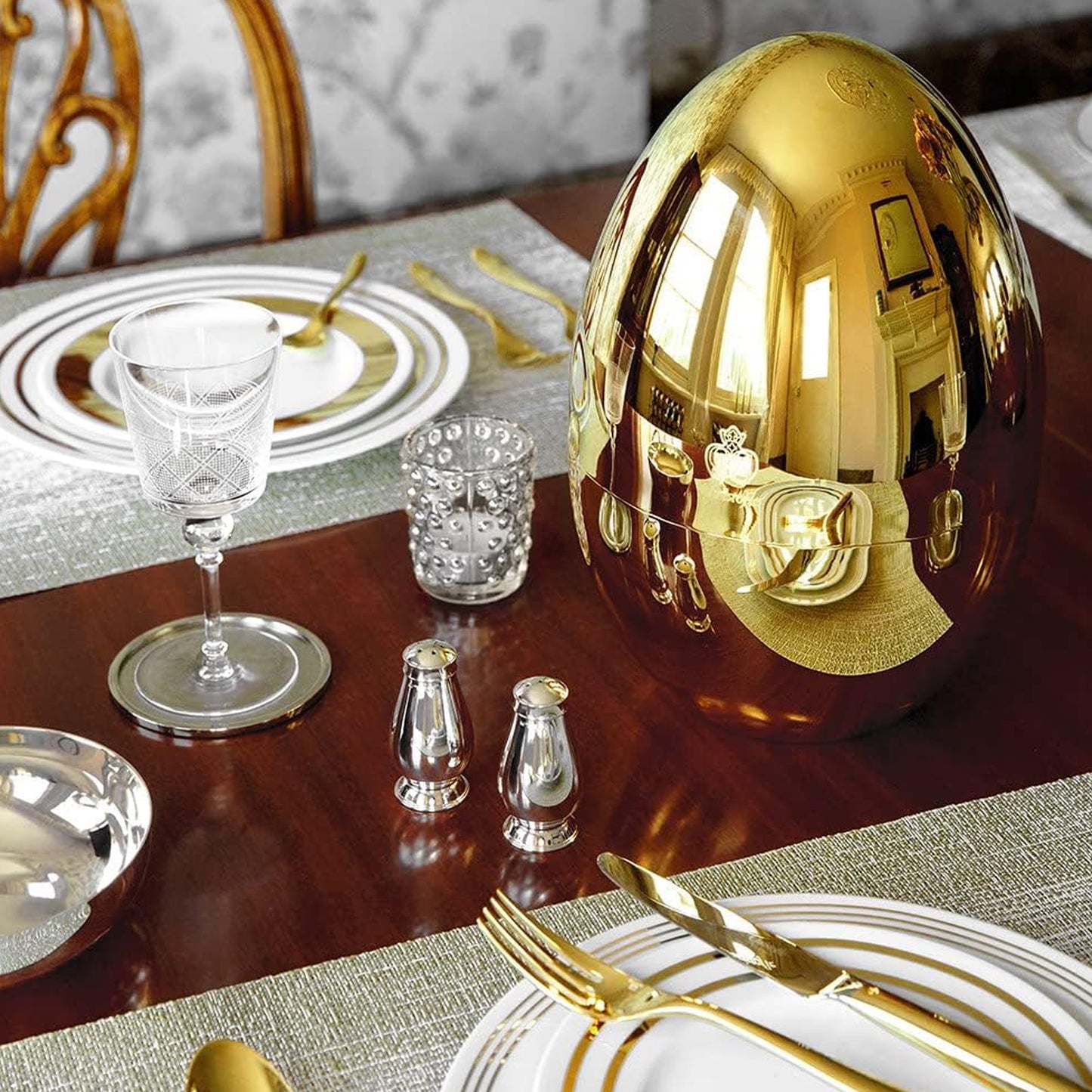 Premium Cutlery Set 24 Pcs With Oval Shaped Stand  Beautiful Stylish Oval Designed Cutlery Sets Egg-shaped Luxury Spoon Holder Set (Golden  24 Pcs Set) - Happy Price - Image 6