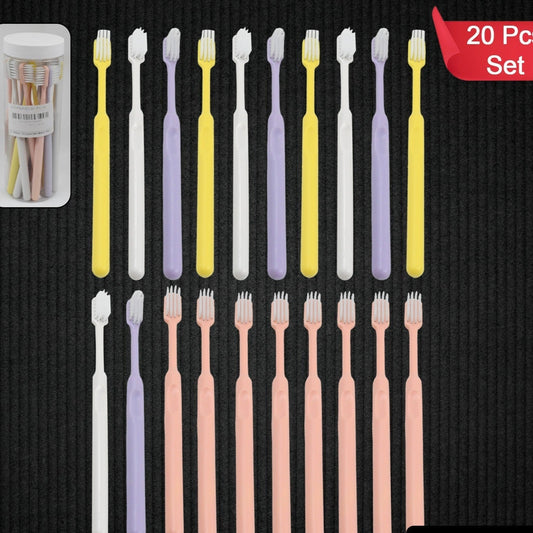 Plastic Toothbrush With Plastic Round Box (20 Pcs Set) - Happy Price - Image 1