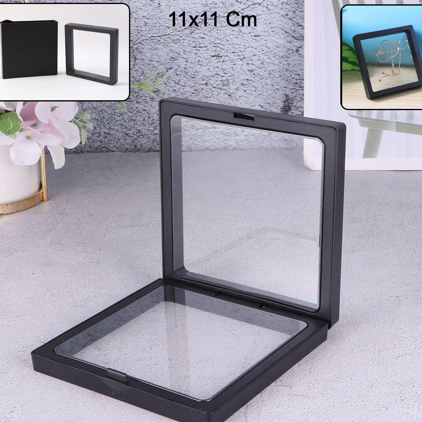 Transparent Jewellery Display Box 11x11 cm (1 Pc) - Floating Frame Organizer - Happy Price - Image 1