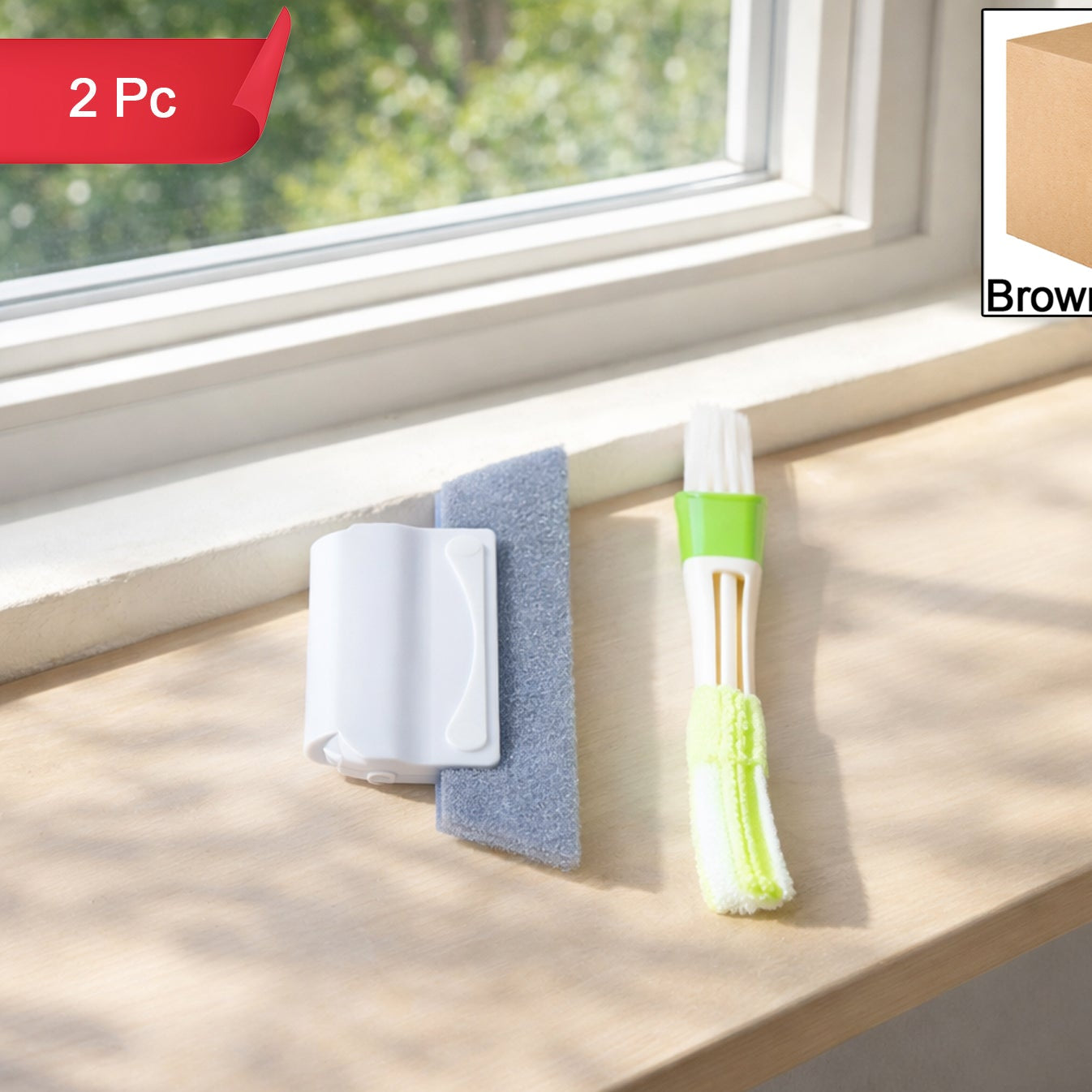 2 Pc Home Surface Cleaning Tool Set with Sponge Scrubber & Microfiber Brush - Happy Price - Image 1
