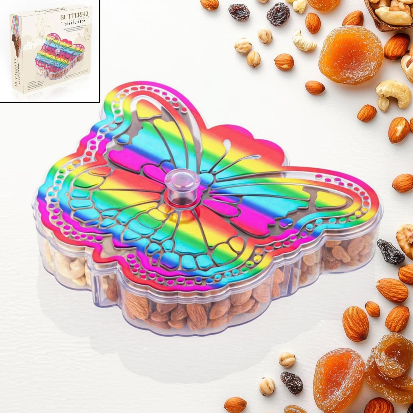 Butterfly Shape 4 Compartment Multipurpose Box  Dry Fruit Box (1 Pc) - Happy Price - Image 2