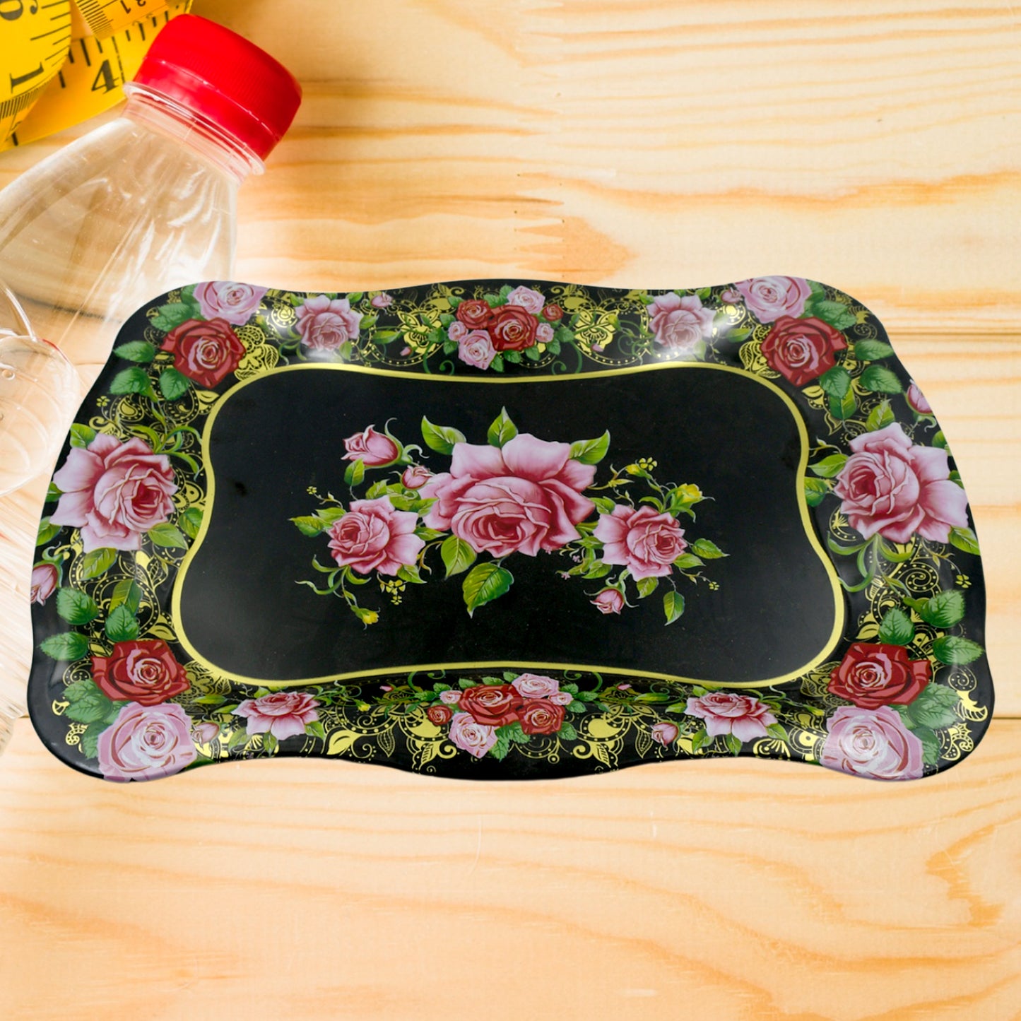 Stainless Steel Serving Tray With Flower Printed Rectangle Premium Dining Table Plate (18 X 8.5 Inch  1 Pc) - Happy Price - Image 7