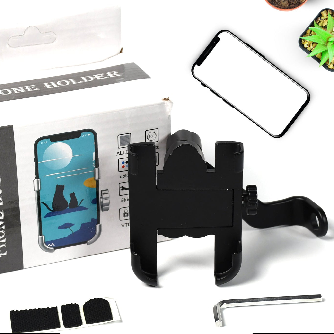 Mobile Phone Holder With Easy Adjustable Rear View Mirror Mount Solid Metal Cradle Stand Suitable For Bike  Mobile Phones - Happy Price - Image 1