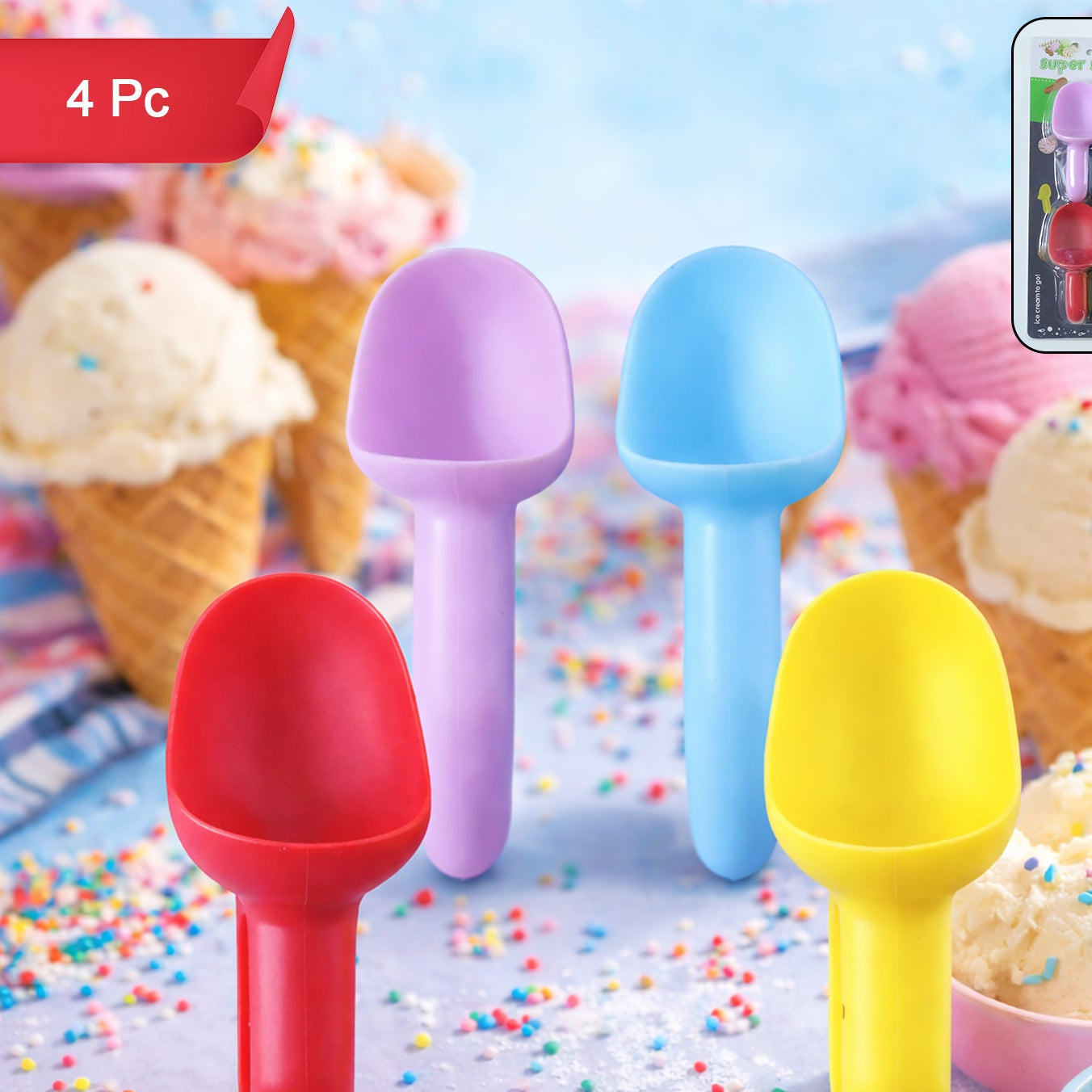 Plastic Ice Cream Scoop Set (4 Pc)