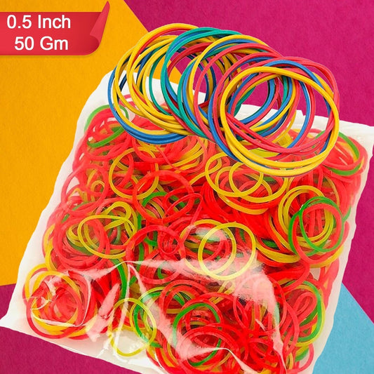 4354 Rubber Band For Officehome And Kitchen Accessories Item Products Elastic Rubber Bands Flexible Reusable Nylon Elastic Unbreakable For Stationery School Multicolor (0.5 Inch  50 Gm)