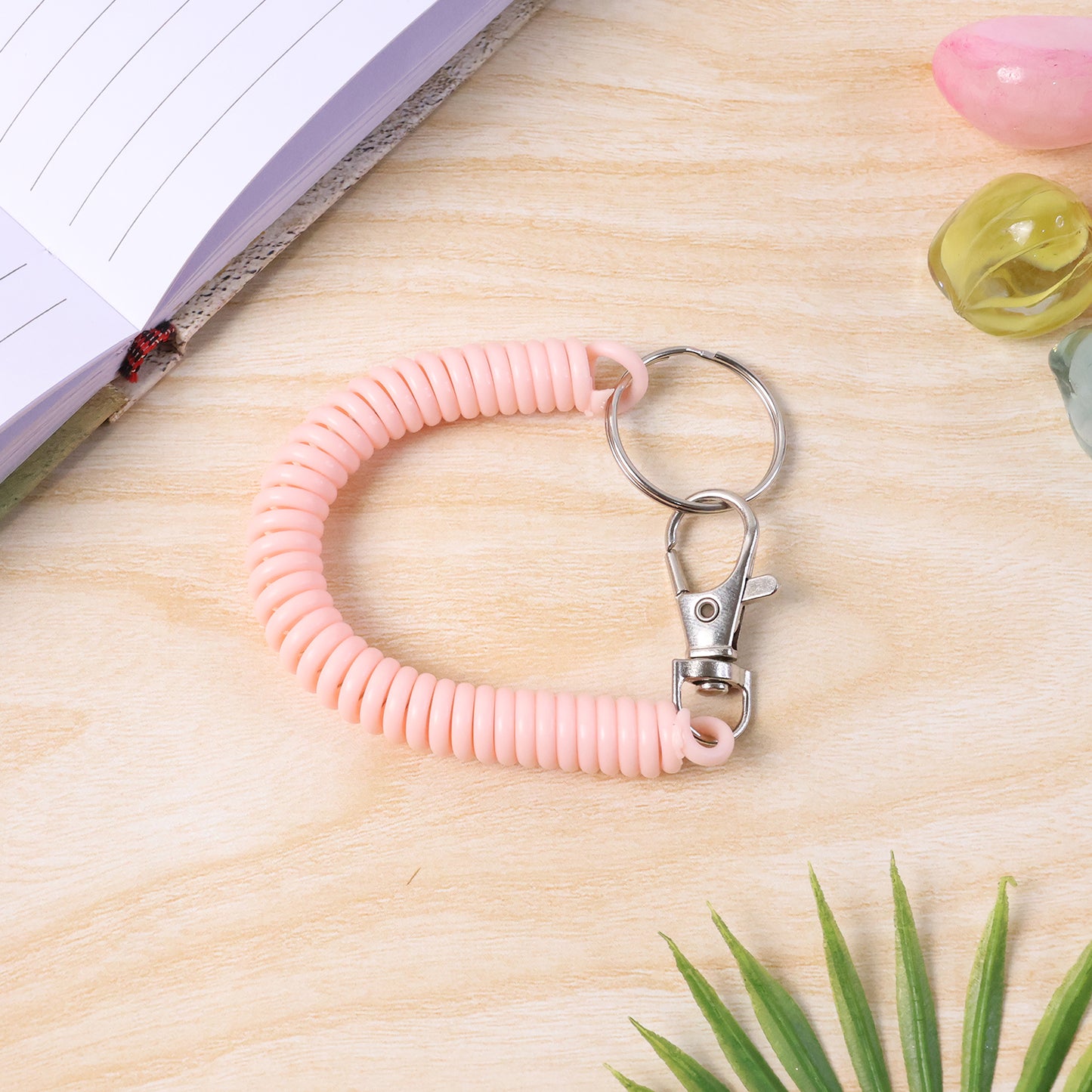 Elastic Coil Keychain Bracelet with Metal Ring & Clip - 1 Pc - Happy Price - Image 4