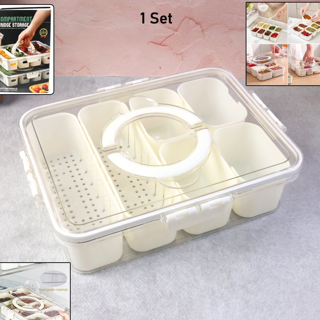 6 Compartment Fridge Organizer Box with Lid, 2300ml Capacity - Happy Price - Image 1