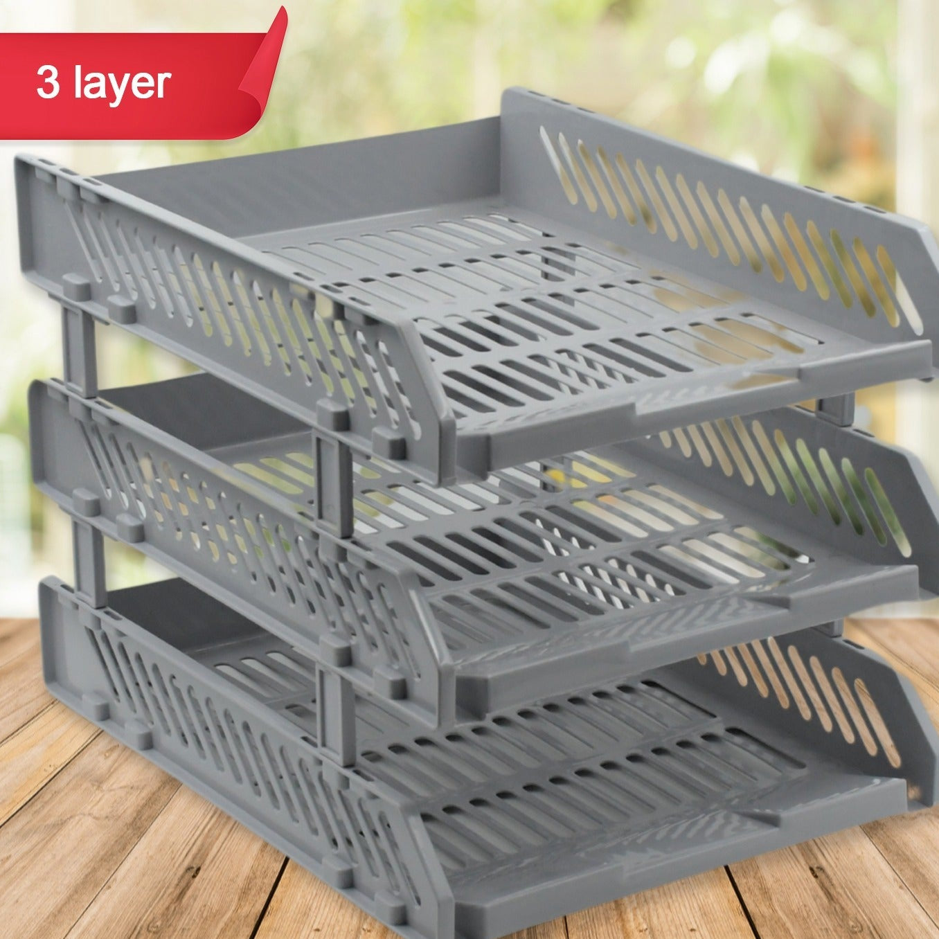 Desktop File Organizer Rack - 3 or 4 Layer Stacking Storage for Office Documents - Happy Price - Image 1