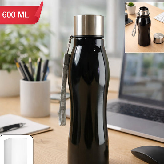 Stainless Steel Water Bottle 600 ML with Carry Strap - Happy Price - Image 1