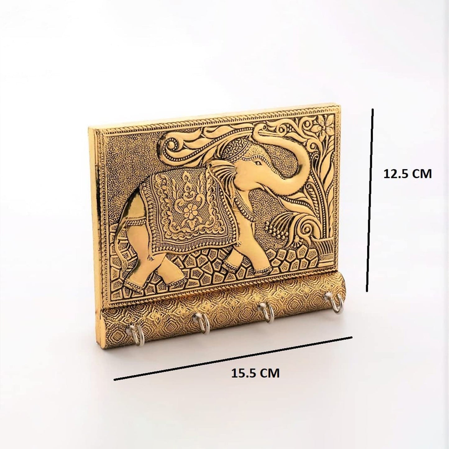 Wooden Key Holder For Home Decor Stylish Metal Gold Antique Elephant Design (1 Pc) - Happy Price - Image 3