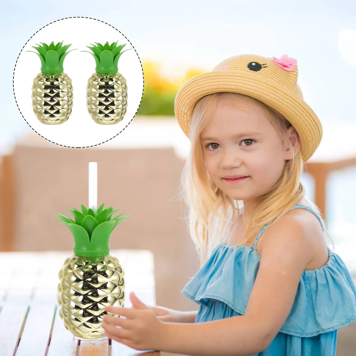 Plastic Pineapple Cups With Straw Pineapple Party Favors Summer Hawaiian And Beach Party Decorations For Kids Adults With Brown Box(1 Pc) - Happy Price - Image 4