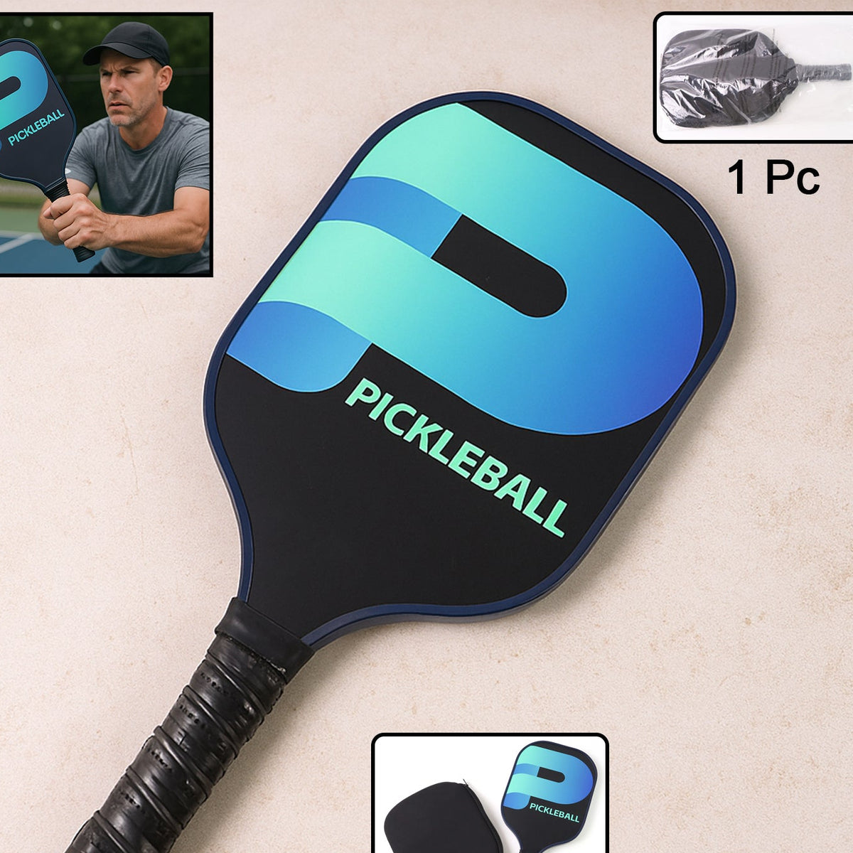 Konex Fiberglass Pickleball Paddle with Cushion Grip - Lightweight, Durable for Indoor/Outdoor Play (1 Pc) - Happy Price - Image 1