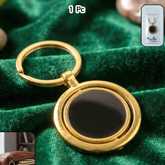 Gold Plated Keychain With Black Round Pendant Rotating (1 Pc)