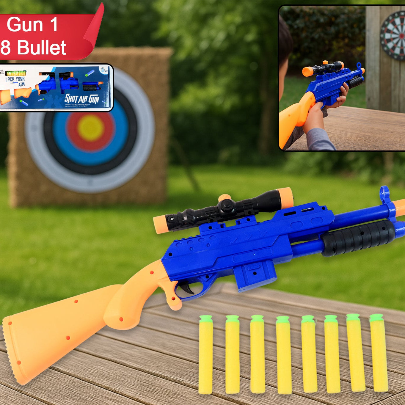 Shot Air Gun Toy With Scope And 8 Soft Foam Bullets Set - Happy Price - Image 1
