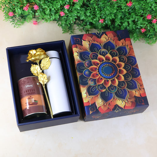 Effete Coffee Almonds & Golden Rose Gift Set with Steel Bottle (3 Pc) - Happy Price - Image 1