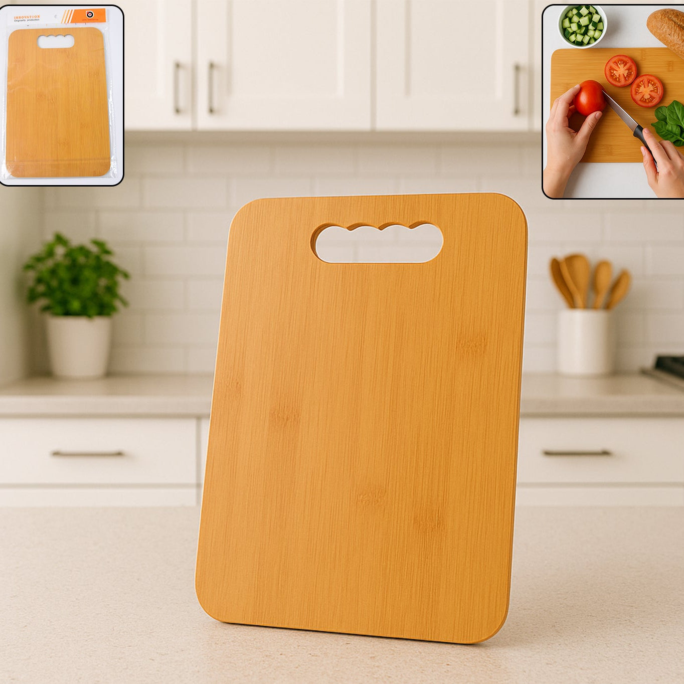 Natural Wood Cutting Board for Kitchen - Vegetable & Meat Prep - Happy Price - Image 1