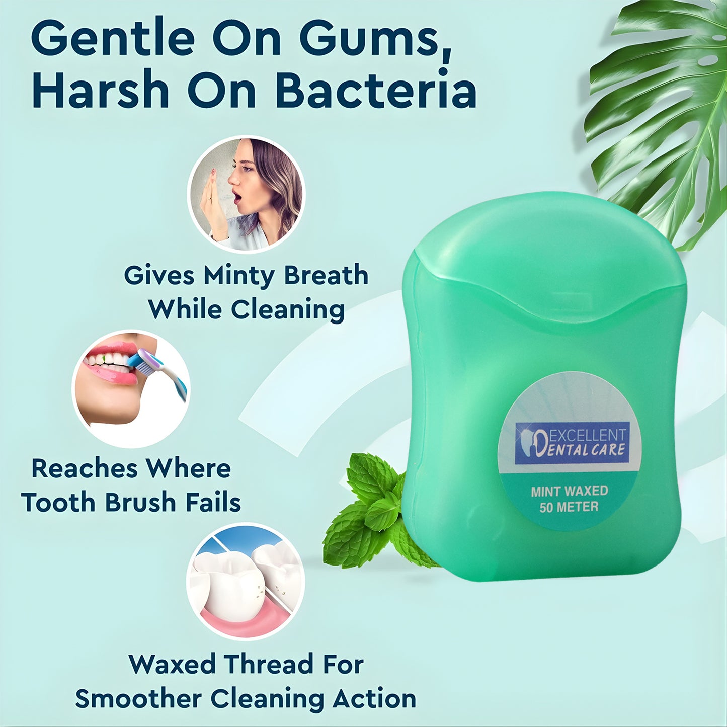 Mint Flavored Waxed Dental Floss - 50 Meter Roll for Deep Cleaning - Happy Price - Image 3