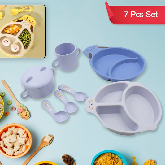 Baby Feeding Set For Kids And Toddlerschildren Children Dinnerware Set - Bamboo Fibre Feeding Set For Kids Cartoon Design Plate Cup Spoon Fork And Chopsticks Tableware Cutlery For Kids Microwave  Dishwasher Safe (7 Pcs Set) - Happy Price - Image 1