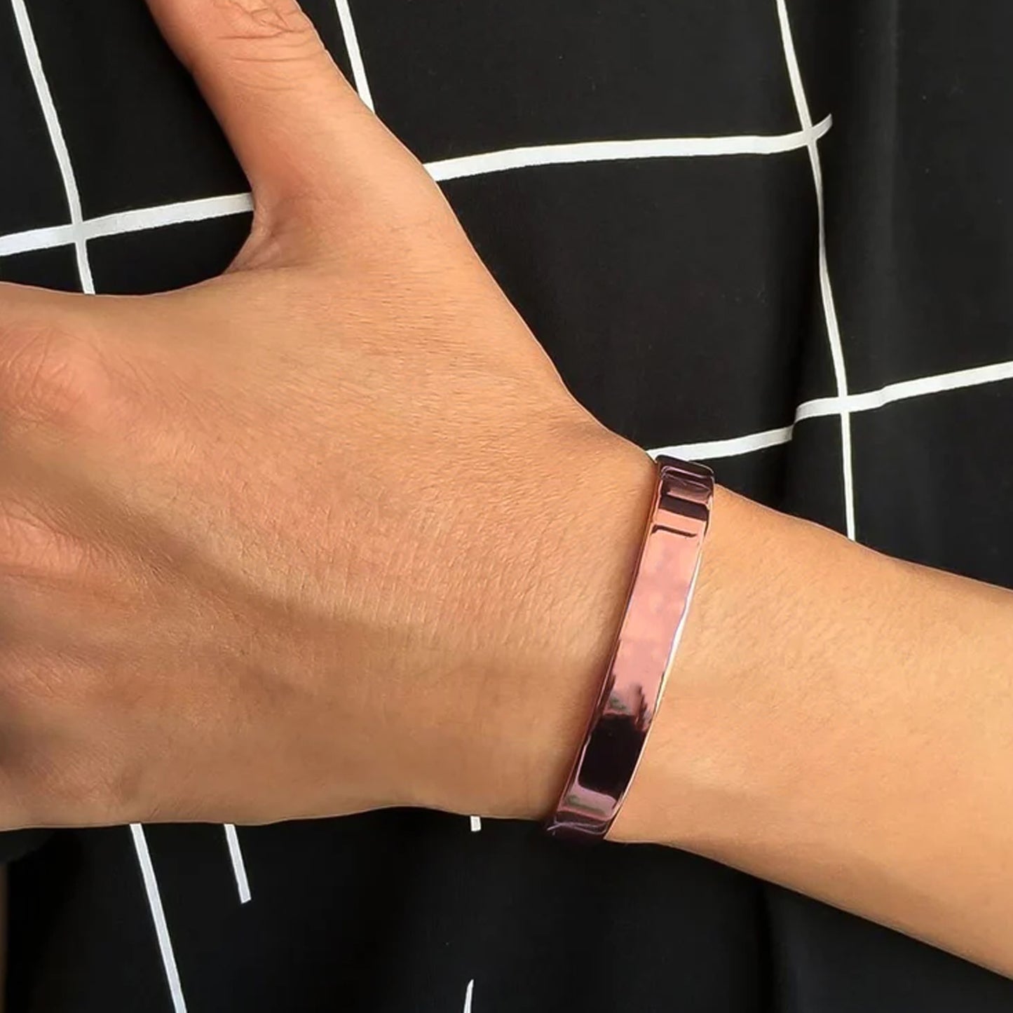 Rose Gold Open Cuff Bracelet Kada - Adjustable Minimalist Bangle (1 Pc) - Happy Price - Image 3