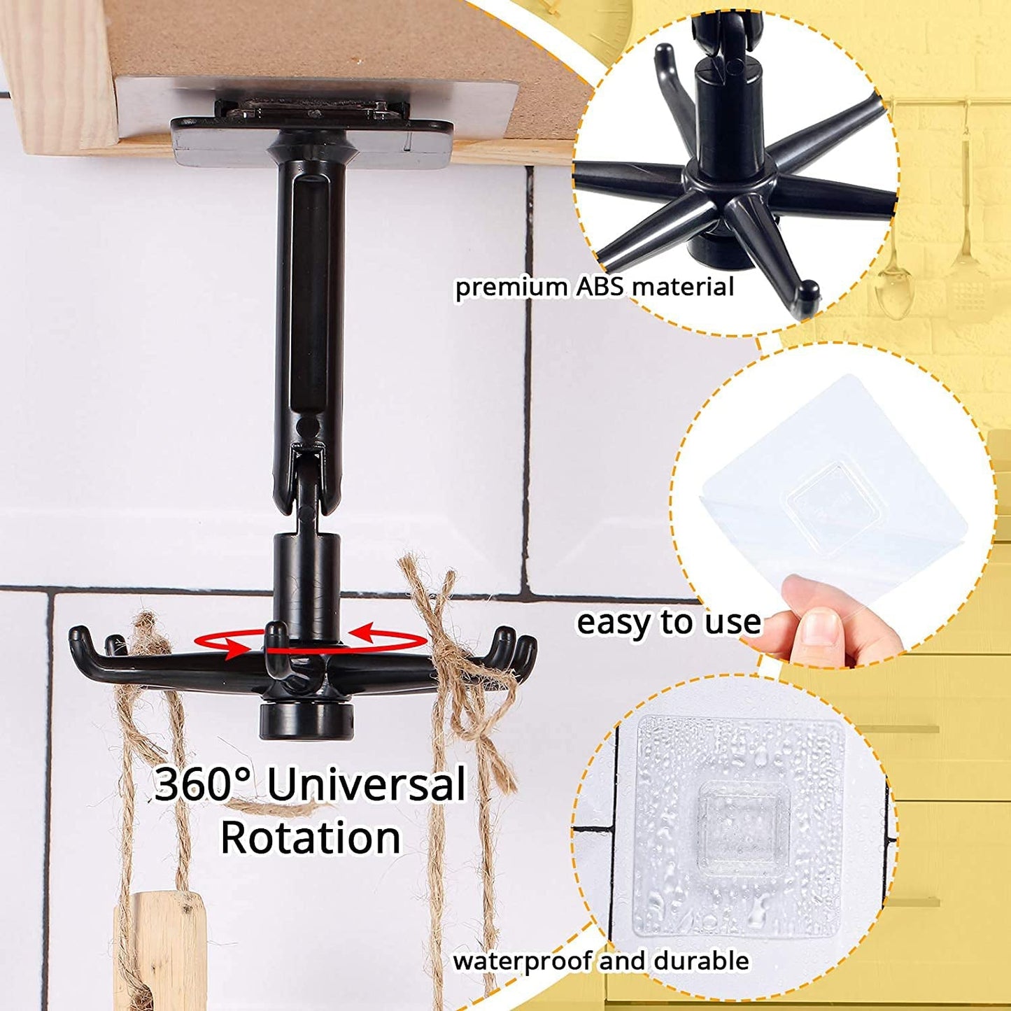 360 Degree Rotating Self-Adhesive Hooks (Pack of 6) - Happy Price - Image 3