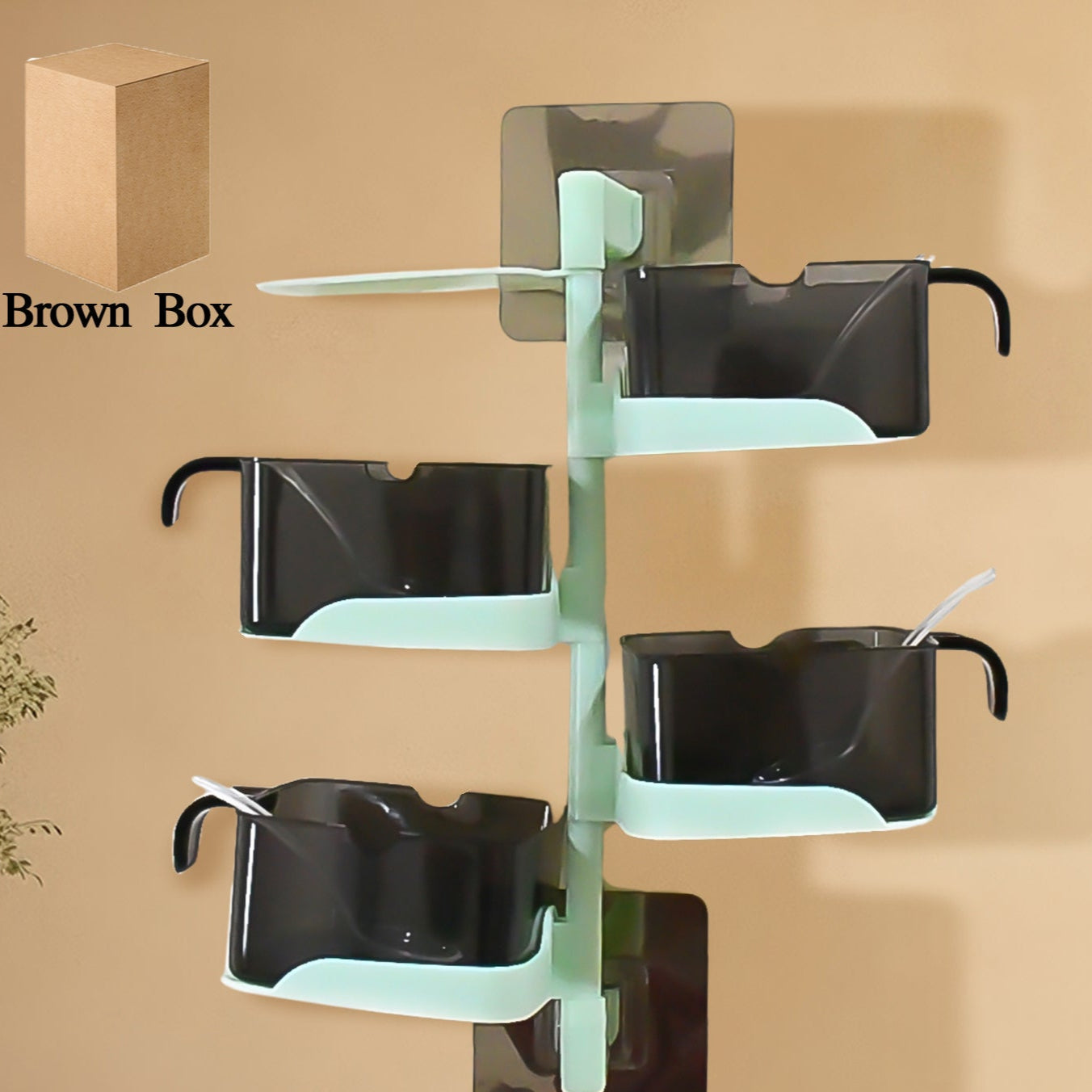 Rotating Spice Jars Vertical Rotatable Seasoning Box 5 Section  Tier With 5 Spoon (1 Set) - Happy Price - Image 1