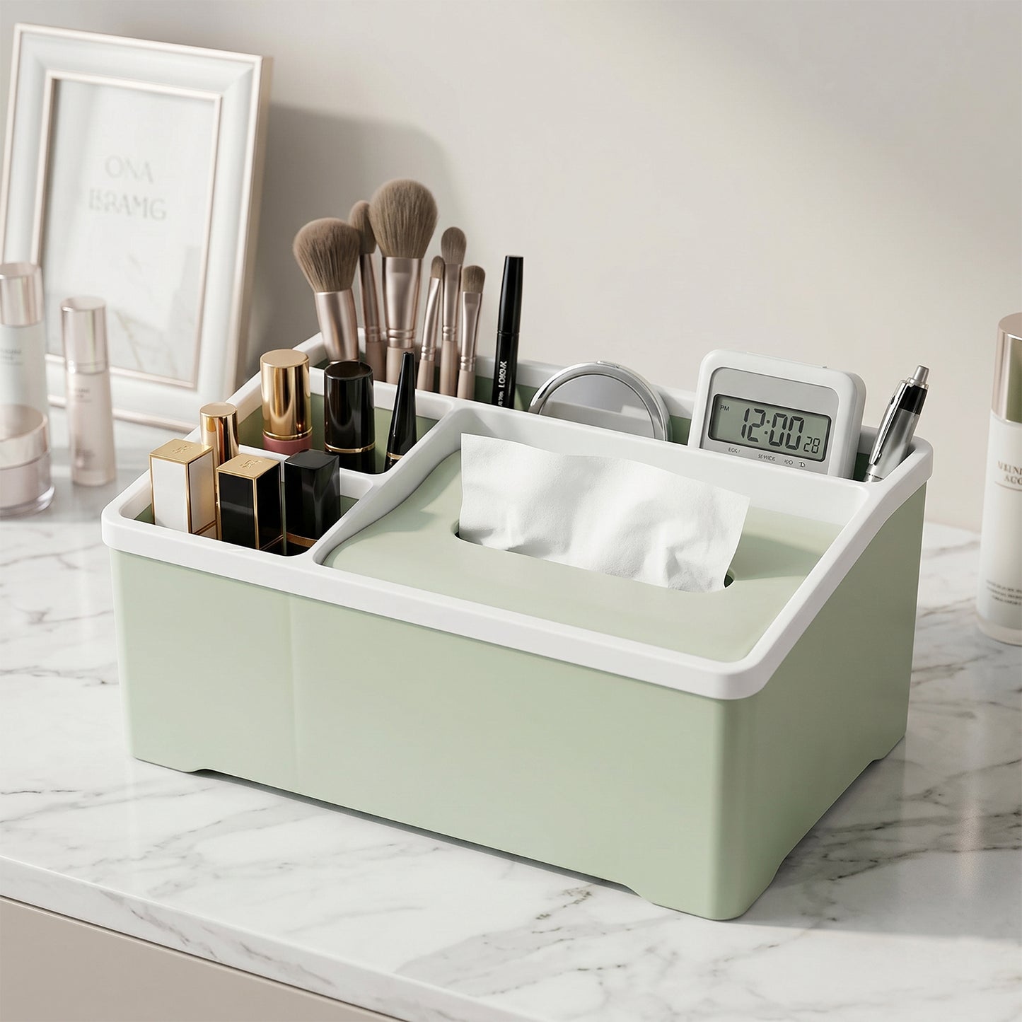 Multipurpose Compartment Storage Box with Tissue Holder - 1 Pc - Happy Price - Image 3