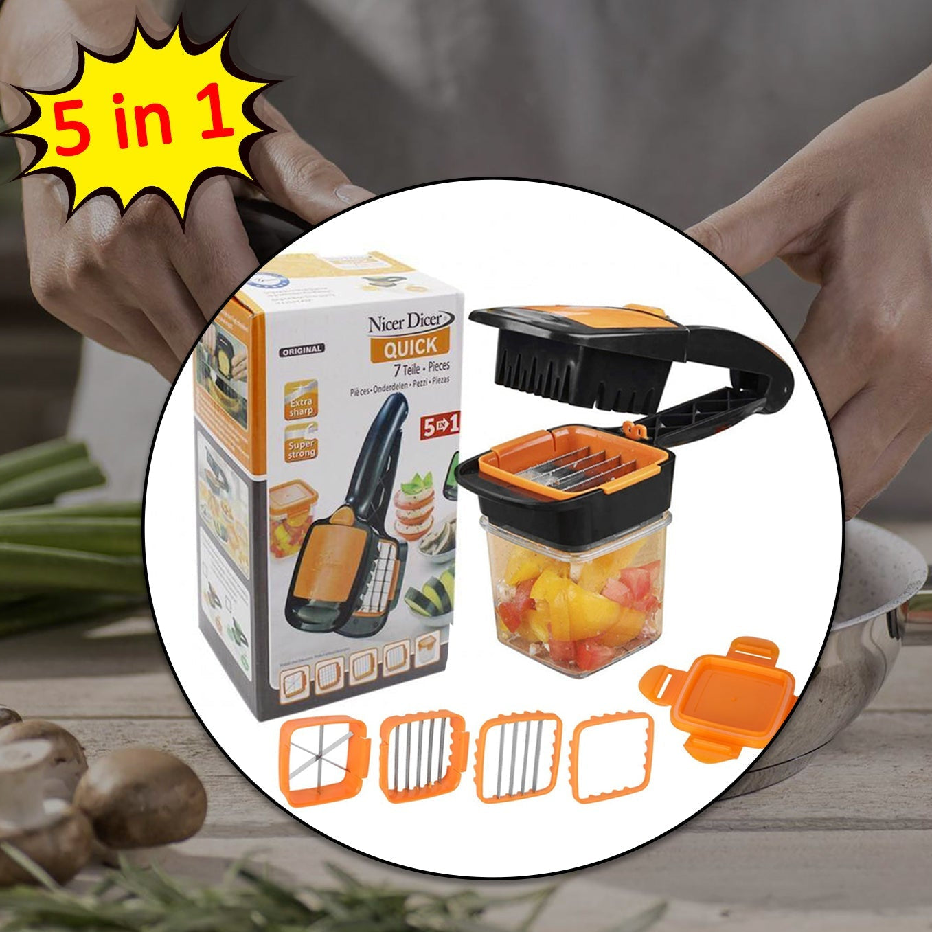 5 In 1 Nicer Dicer Used For Cutting And Shredding Of Various Types Of Food Stuff In All Kitchen Purposes. - Happy Price - Image 1