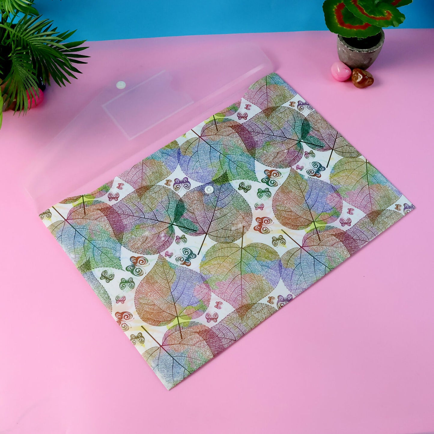 A4 Leaf Print Document Folder with Button Closure and Label Slot (1 Pc) - Happy Price - Image 6