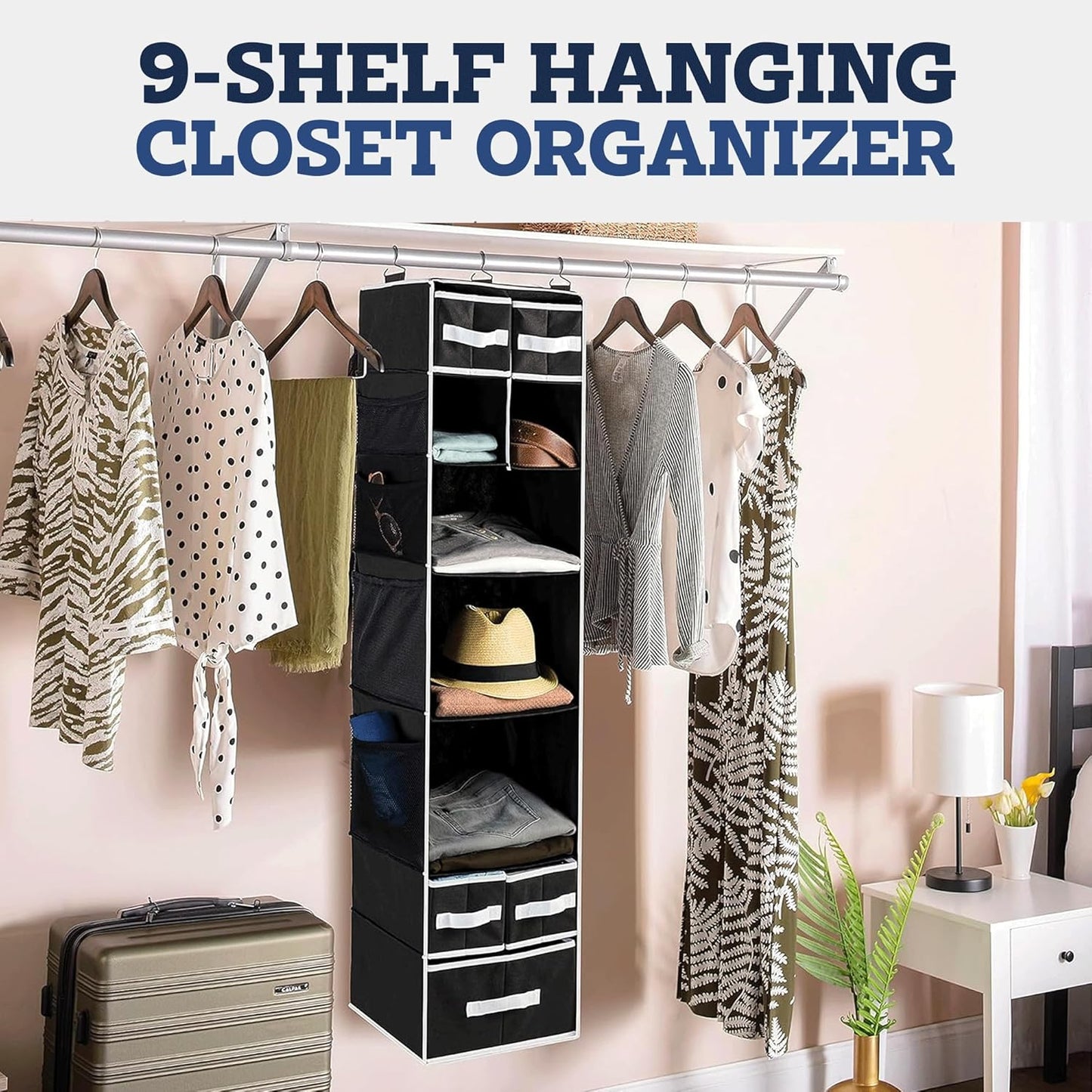 9 Shelf Hanging Closet Organizer With 5 Drawer Organizers - Happy Price - Image 2