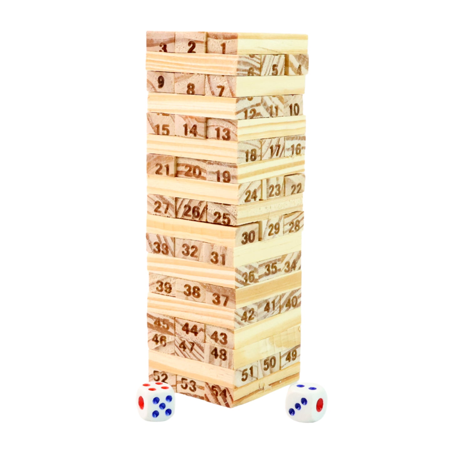 Wooden Block Stacking Game - 54 Numbered Pieces & 2 Dice - Happy Price - Image 2