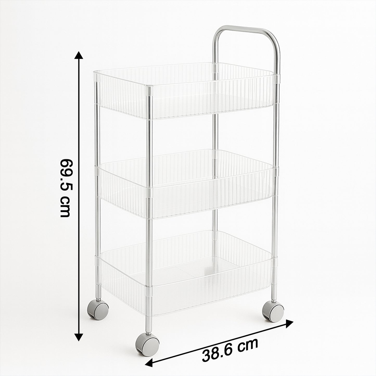 3-Tier Rolling Storage Trolley with Wheels - Metal Frame & Transparent Baskets - Happy Price - Image 5