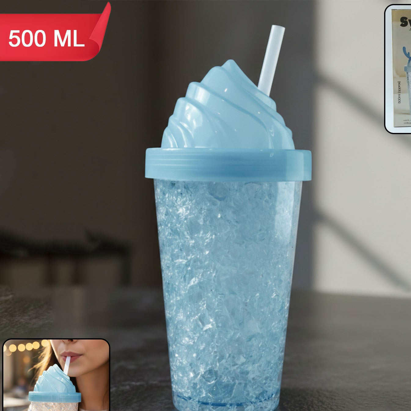 500 ML Ice Cream Swirl Sipper Bottle with Straw - 1 Pc - Happy Price - Image 1