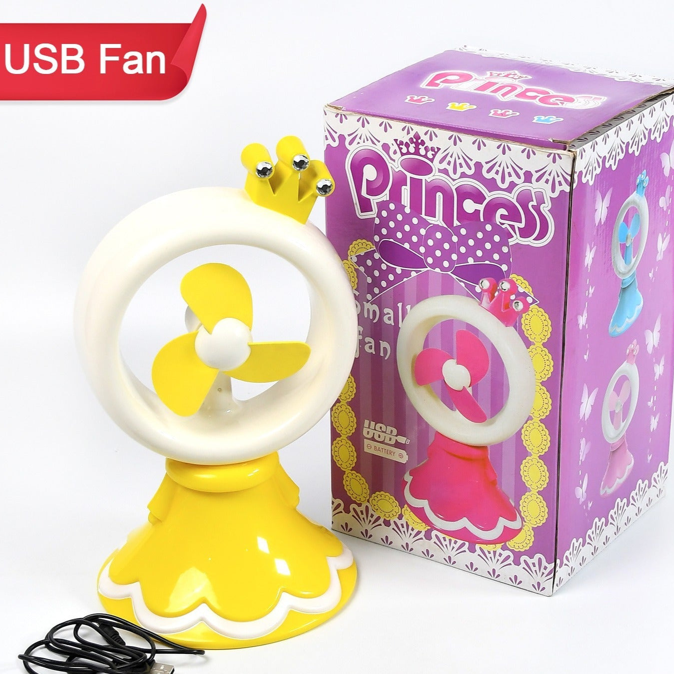 Princess Portable Fan Bright Color Desktop Office Usb  Battry Operate Fan (Battery Not Include) - Happy Price - Image 1